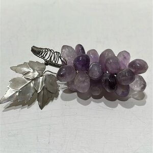 AMETHYST GRAPE CLUSTER With Silver Metal Leaf (Vintage)